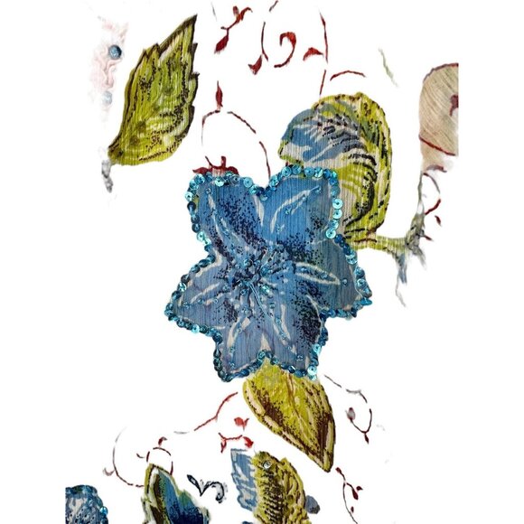 American Flirt Size 2x Top Beach Cover Up Sequins Floral Sheer Pink Blue Women's - Picture 4 of 8